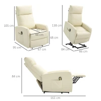 HOMCOM Poltrona Relax Levanta Pessoas Poltrona Elétrica Reclinável a 145° com Controlo Remoto Apoio para Pés 67x95x105 cm Creme(m-3)