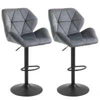 HOMCOM Bar Stools Set of 2, Swivel Velvet-feel Barstools with Wide Seat, Adjustable Height and Footrest, Breakfast Bar Chairs for Kitchen, Dining Room, Grey(m-1)