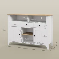 HOMCOM Aparador de Cozinha com 3 Gavetas 2 Armários 2 Prateleiras Abertas e 2 Prateleiras Ajustáveis Estilo Moderno 120x38x81,5 cm Branco(m-3)