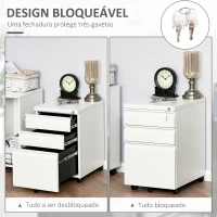 Vinsetto Bloco de Gavetas com Rodas para Escritório Móvel para Arquivos com 3 Gavetas e Fechadura 39x48x60 cm Branco(m-6)