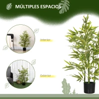 HOMCOM Juego de 2 Bambús Artificiales 90 cm con Maceta Plantas Sintéticas para Decoración Hogar Salón Oficina Verde(m-5)