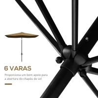 Outsunny Chapéu de Sol de Jardim 290x205x248 cm Proteção UV50+ Chapéu de Sol Inclinável com Teto de Ventilação e Manivela Café(m-6)