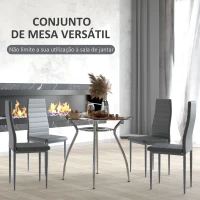 HOMCOM Conjunto de Refeição Mesa e 4 Cadeiras Conjunto de 5 peças Mesa Redonda de Vidro Temperado Ø90x75 cm e 4 Cadeiras 42x52x96 cm Cinza(m-4)