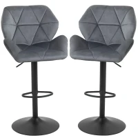 HOMCOM Bar Stools Set of 2, Swivel Velvet-feel Barstools with Wide Seat, Adjustable Height and Footrest, Breakfast Bar Chairs for Kitchen, Dining Room, Grey(m-10)