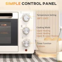 HOMCOM Mini Oven, 21L Countertop Electric Grill, Toaster Oven with Adjustable Temperature, Timer, Baking Tray and Wire Rack, 1400W, Cream(m-7)