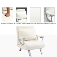 HOMCOM Sofá Cama Individual Sofá Cama Individual Sofá Reclinável com Almofada para Sala Quarto Carga 100 kg 65x69x80 cm Creme(m-6)
