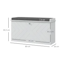 HOMCOM Banco Sapateira Moderno de Madeira com Prateleiras Ajustáveis e Almofada Acolchoada para 8 Pares de Sapatos 80x26x44,5 cm Branco(m-3)