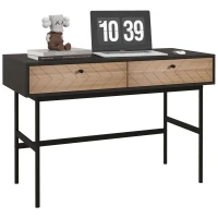 HOMCOM Birou de Scris cu Depozitare, Masă de Calculator cu 2 Sertare și Cadru de Oțel, 106x50x77 cm, Negru(m-1)