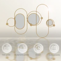 HOMCOM Cabide de Parede com 4 Ganchos e 3 Espelhos Decorativos para Pendurar Casacos Bolsas para Entrada Corredor 106x71 cm Dourado(m-6)