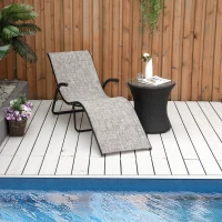Outsunny Sezlong pentru Plaja Pliabil Ergonomic cu Unghi Fix de Exterior din Metal si Tesatura Plasa, 170x62x68cm, Gri(m-11)