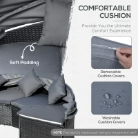 Outsunny 4 Pieces PE Rattan Garden Daybed Set, Outdoor Wicker Cushioned Round Sofa Bed Conversation Furniture with Coffee Table & Canopy, Black(m-5)