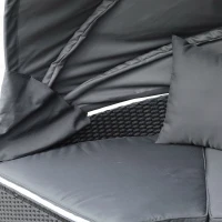 Outsunny 4 Pieces PE Rattan Garden Daybed Set, Outdoor Wicker Cushioned Round Sofa Bed Conversation Furniture with Coffee Table & Canopy, Black(m-8)