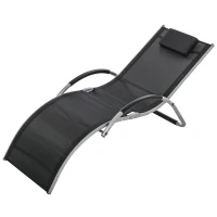 Outsunny Sezlong pentru Plaja din Aluminiu, Sezlong de Gradina din Textilen cu Tetiera Detasabila(m-10)