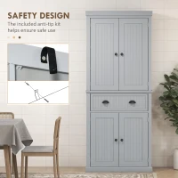 HOMCOM 183cm Freestanding Kitchen Cupboard, Tall Storage Cabinet with 4 Doors and 3 Adjustable Shelves, Traditional Kitchen Pantry Cupboard for Dining Room, Grey(m-6)