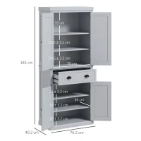 HOMCOM 183cm Freestanding Kitchen Cupboard, Tall Storage Cabinet with 4 Doors and 3 Adjustable Shelves, Traditional Kitchen Pantry Cupboard for Dining Room, Grey(m-3)