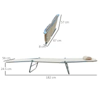 Outsunny Set de 2 Sezlonguri pentru Plaja Pliabile cu Spatar Rabatabil pe 5 Niveluri, Sezlong de Gradina din Otel si Tesatura Plasa, Bej(m-3)