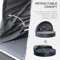 Outsunny 4 Pieces PE Rattan Garden Daybed Set, Outdoor Wicker Cushioned Round Sofa Bed Conversation Furniture with Coffee Table & Canopy, Black(m-6)