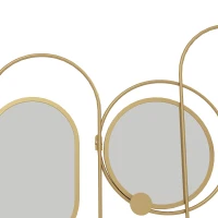 HOMCOM Cabide de Parede com 4 Ganchos e 3 Espelhos Decorativos para Pendurar Casacos Bolsas para Entrada Corredor 106x71 cm Dourado(m-9)