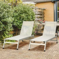 Outsunny Sezlong din Aluminiu si Poliester, Set  2 Bucati Bej de Gradina cu 5 Niveluri de Inclinare, 55x195x30 cm(m-11)
