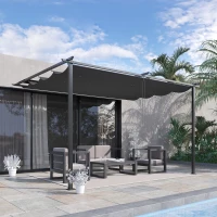 Outsunny Foisor tip pergola din otel si poliester cu acoperis de protectie culisant, suruburi si carlige incluse, 390x290x220 cm, gri(m-10)