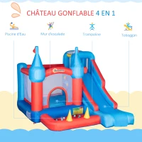 Outsunny Château Gonflable avec Toboggan Trampoline Piscine et Mur d'escalade pour 4 enfants +3 Ans juaqu'à 140 kg avec Sac de Transport Souffleur 450W dim. 333L x 280l x 210H cm - Multicolore(m-4)