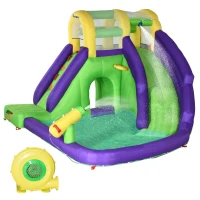 Outsunny Aufblasbare Hüpfburg mit Gebläse Hüpfburg mit Wasserrutsche XXL Wasserpark für Kinder von 3 bis 8 Jahren  Kletterwand Trampolin Outdoor Garten 395 x 355 x 235 cm(m-10)