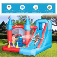 Outsunny Château Gonflable avec Toboggan Trampoline Piscine et Mur d'escalade pour 4 enfants +3 Ans juaqu'à 140 kg avec Sac de Transport Souffleur 450W dim. 333L x 280l x 210H cm - Multicolore(m-5)