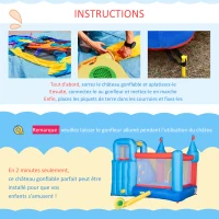 Outsunny Château Gonflable avec Toboggan Trampoline Piscine et Mur d'escalade pour 4 enfants +3 Ans juaqu'à 140 kg avec Sac de Transport Souffleur 450W dim. 333L x 280l x 210H cm - Multicolore(m-6)