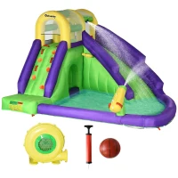 Outsunny Aufblasbare Hüpfburg mit Gebläse Hüpfburg mit Wasserrutsche XXL Wasserpark für Kinder von 3 bis 8 Jahren  Kletterwand Trampolin Outdoor Garten 395 x 355 x 235 cm(m-1)