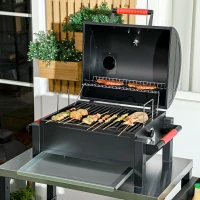 Outsunny Houtskoolgrill met Deksel, Warmhoudrooster, Aslade, Thermometer, Roestvrij, 68,5x50x54cm, Zwart/Rood(m-2)