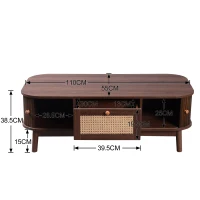 Mesa de Centro de Ratán con Cajones y Puertas de Listones de Madera Maciza Natural(m-3)