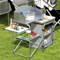 Outsunny Campingkeuken inklapbaar, buitenshuis keuken met UV-bescherming, windscherm, zilver(m-8)