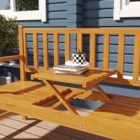 Outsunny Ławka ogrodowa Drewniana Ławka na zewnątrz z wysuwanym stołem, odporna na warunki atmosferyczne, Drewno Lite, 153 cm x 56 cm x 91 cm, Jasnobrązowy(m-7)