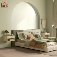 HOMCOM Set of Two Rattan Panel Floating Bedside Tables - Wood-Effect(m-2)