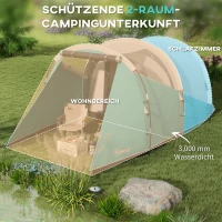 Outsunny Kampeertent voor 4-5 Personen, aparte Woon- & Slaapruimtes, 460L x 260B x 190H cm, Blauw(m-4)