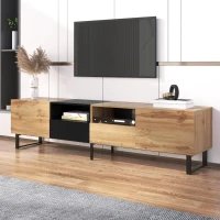 Mobilier TV modern, 190x38x48 cm, Negru+Culoare naturală(m-8)