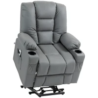 HOMCOM Fotel Masujący z Funkcją Podnoszenia dla Seniorów, z pilotem zdalnego sterowania, 4 tryby masażu, 90 cm x 98 cm x 102 cm, Szary(m-10)