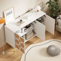 Cómoda y Aparador de Tres Puertas con Puertas de Ratán Estructurado Estantes Regulables y Patas Doradas Blanco(m-7)