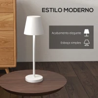 HOMCOM Candeeiro de Mesa com Luzes LED Candeeiro de Mesa Sem Fios Recarregável por USB-C 3 Cores Ø11,2x36,5 cm Branco(m-6)