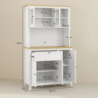 HOMCOM Armário de Cozinha com 5 Portas Prateleiras Ajustáveis Gaveta e Bancada para Micro-Ondas 100x40x180 cm Branco e Madeira(m-3)