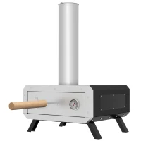 Outsunny 2-In-1 Pizzaoven Outdoor met Pizzasteen Houtoven Pizzaschep Pizzashovel Grilloven voor BBQ Staal Zwart(m-1)