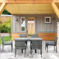 Outsunny Set pentru gradina 7 bucati cu masa extensibila si 6 scaune, mobilier pentru gradina din ratan PE cu perne, gri si maro(m-2)