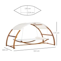 Outsunny Hängematte mit Holz Gestell und Sonnendach Hammock mit 2 Kopfkissen Stabhängematte Outdoor Indoor Cremeweiß+Natur 322 x 160 x 173 cm(m-3)