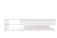 Mobile TV bianco lucido con pavimenti in vetro e illuminazione a L, Bianco