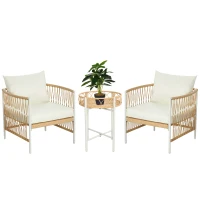 Outsunny 3-delige Bistroset Tuinmeubelset Loungeset, PE-rattan, 72 cm x 66 cm x 64 cm, Geel+Crème(m-10)