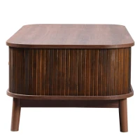 Mesa de Centro de Ratán con Cajones y Puertas de Listones de Madera Maciza Natural(m-6)