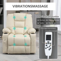 HOMCOM Massagesstoel Opstaande Hulp Seniorenstoel, incl. Afstandsbediening, 4 massage modi, 90 cm x 98 cm x 102 cm, Creme(m-5)
