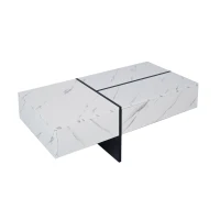 Mesa de Centro Efecto Mármol con Sistema de Iluminación Led Controlado A Través de App Color Blanco(m-5)