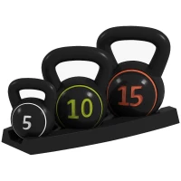SPORTNOW Zestaw Kettlebell, 3 Kule Hantli 2,2kg/4,5kg/6,8kg, Okryte Tworzywem, Czarny(m-10)