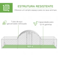 PawHut Galinheiro de Exterior de Aço Galvanizado para 12-14 Galinhas ao Ar Livre com 3 Ambientes 6,6x9x1,9m Prata(m-5)